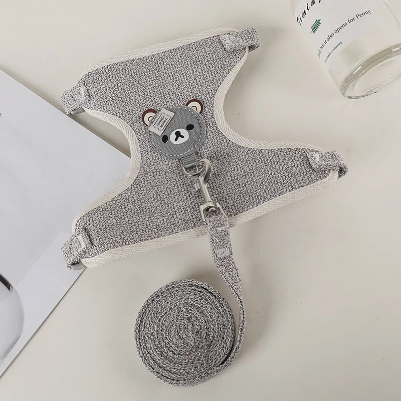 Adjustable Linen Rabbit Harness and Leash Set with Padded Comfort