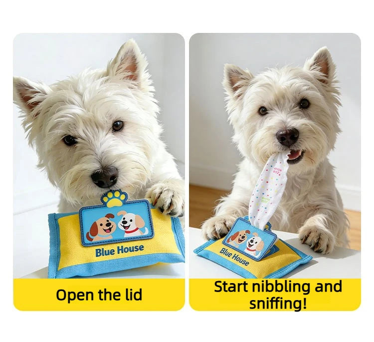 Interactive Snuffle Tissue Box Toy for Dogs – Anxiety Relief & Hide-and-Seek Puzzle