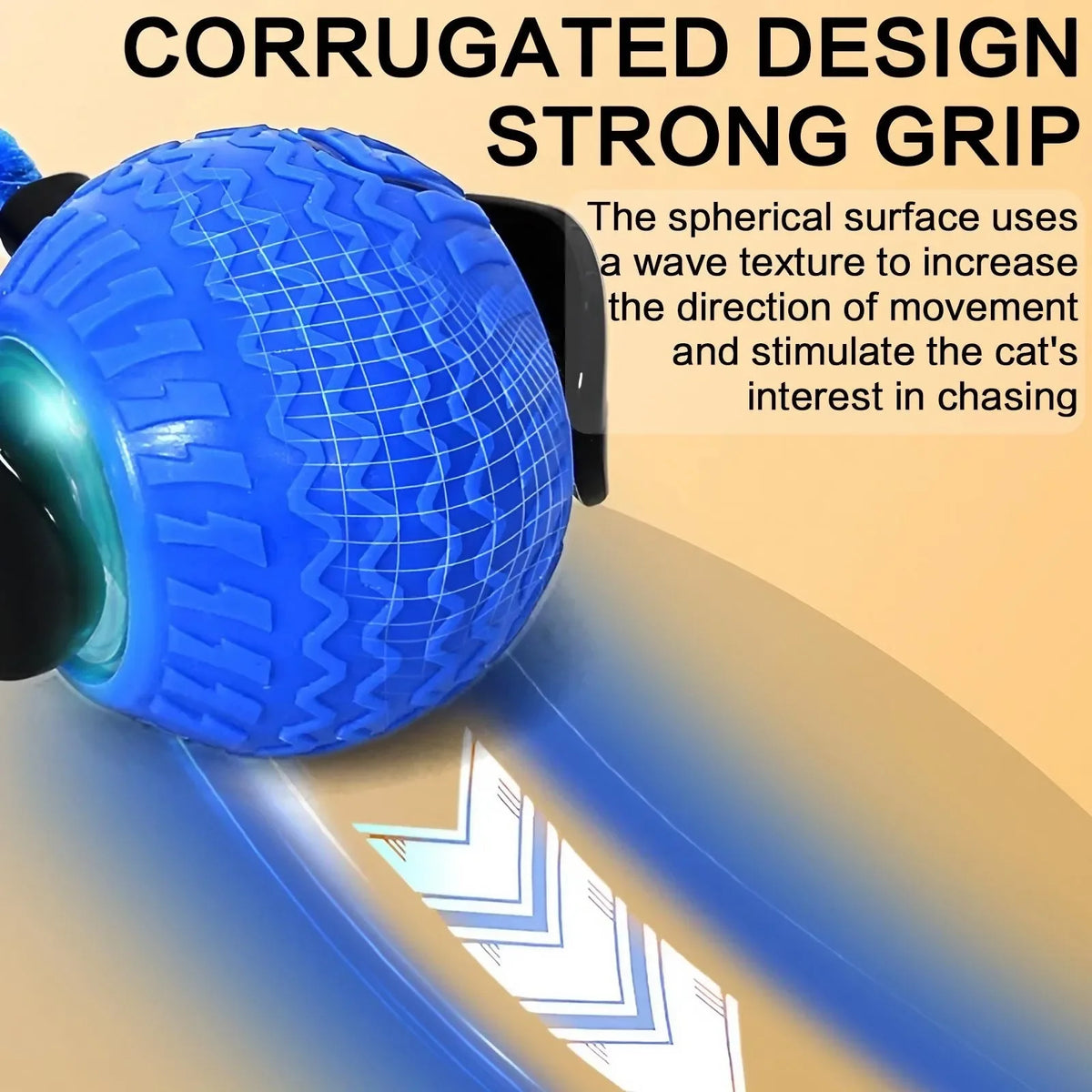 Blue corrugated design strong grip pet ball for cats used as a chasing toy