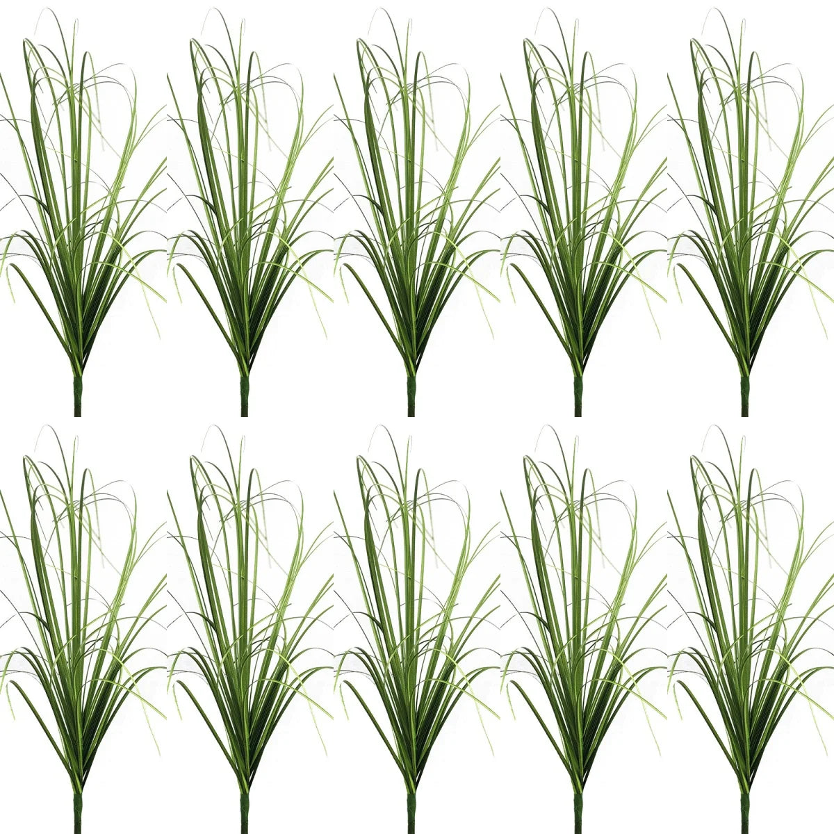 A set of simulated onion grass garden decorations showing various shades of green foliage.
