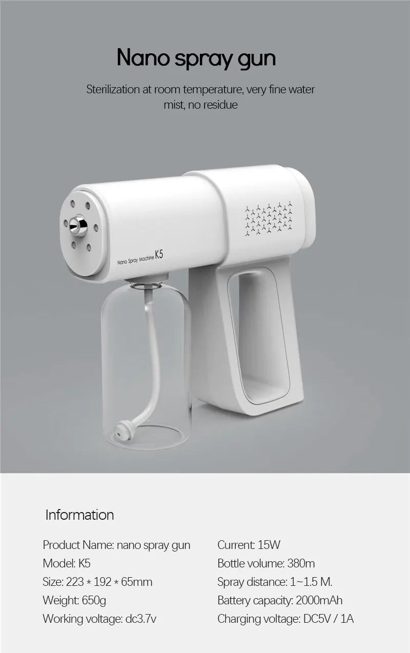 Portable Electric Nano Mist Sanitizing Sprayer Gun with Blue Light