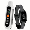 A white remote dog training collar with a black band and a square transmitter unit.