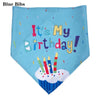 Light blue fabric bib with colorful text saying It's My Birthday and a cupcake design