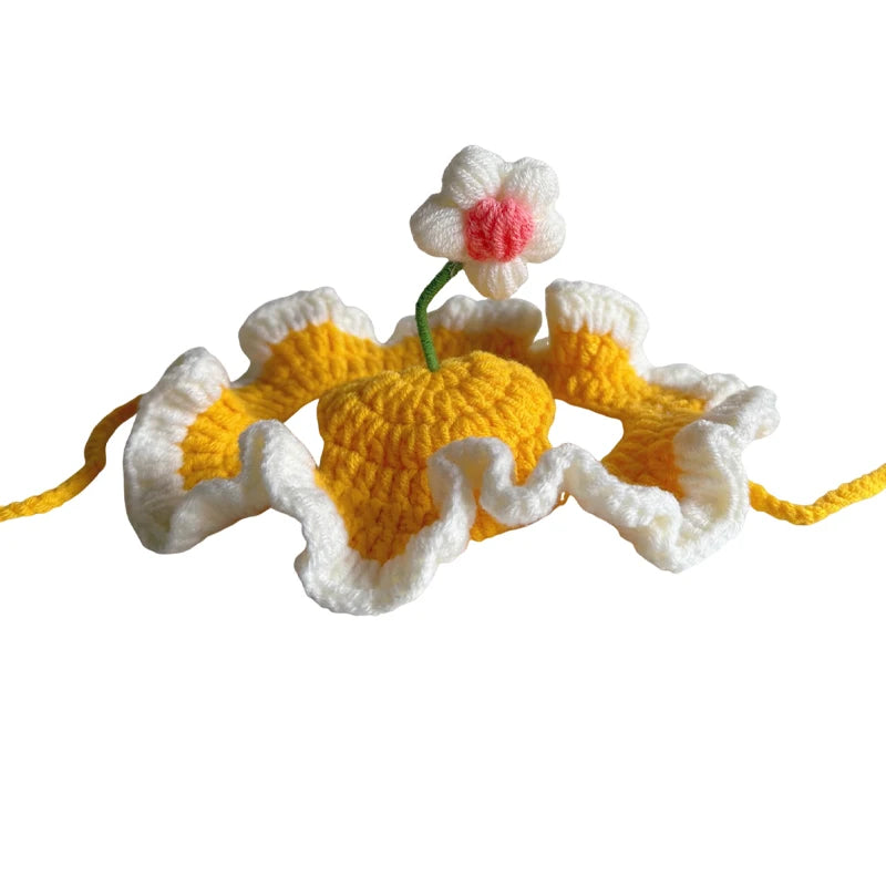 Cute Adjustable Cat Hat with Flowers for Cats and Small Dogs