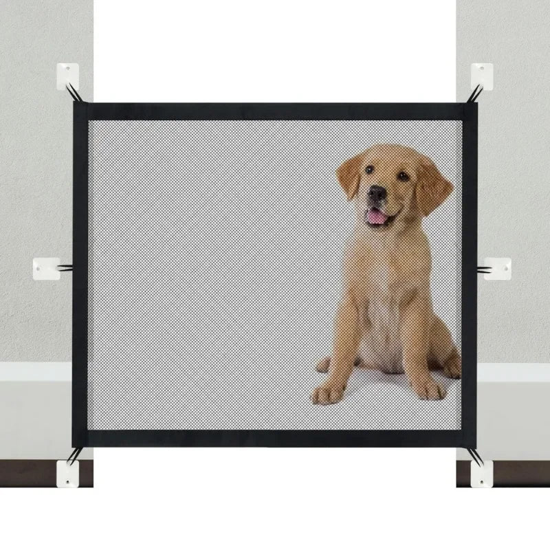 Foldable Mesh Pet Gate with Adhesive Hooks – No-Drilling Safety Barrier