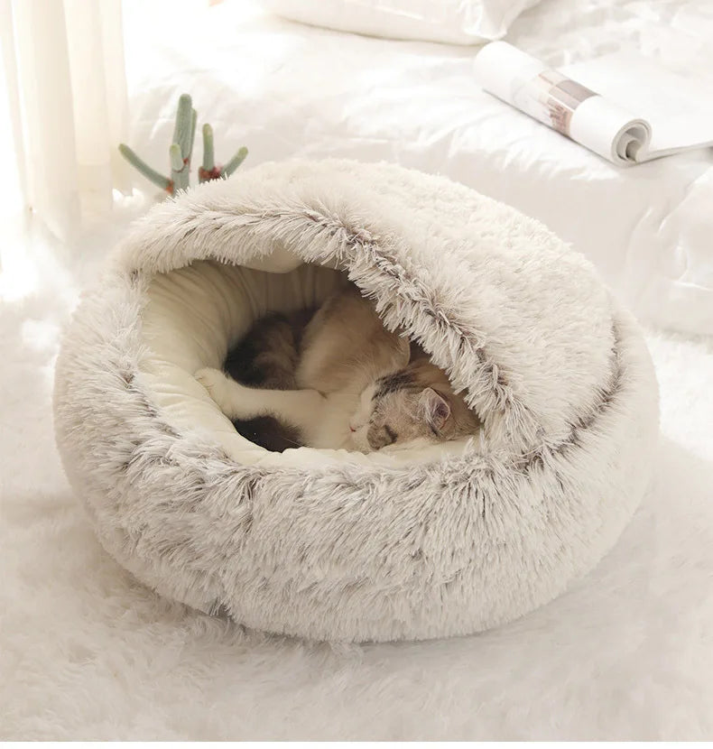Lit Semi-Ouvert en Peluche pour Chats et Chiens