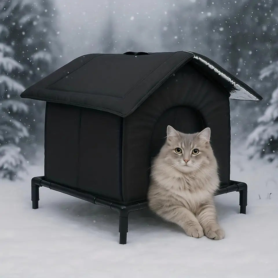 Outdoor Cat House with Heated Insulation and Raised Waterproof Base