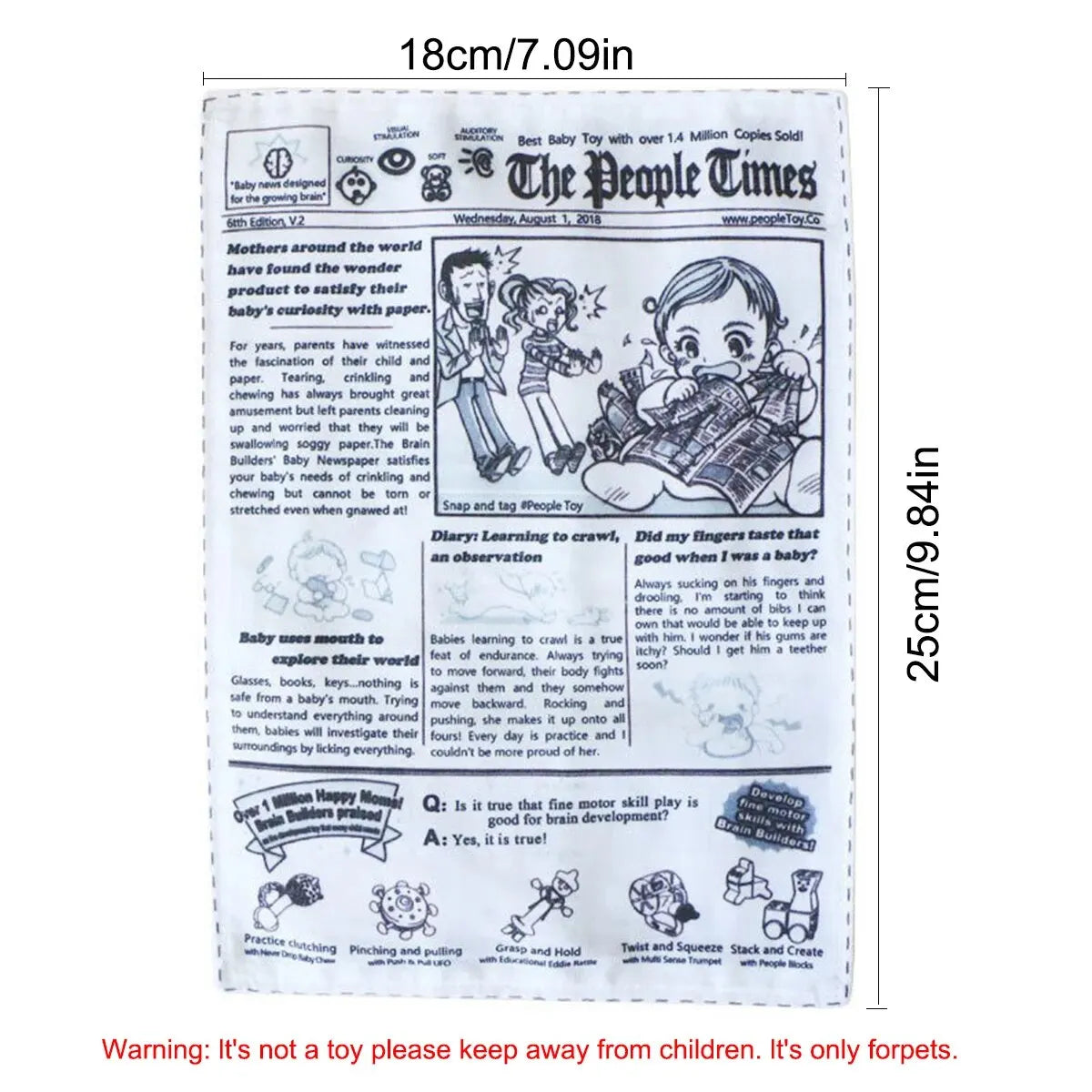 A tear-resistant squeaky newspaper toy for dogs shown in a magazine article context.