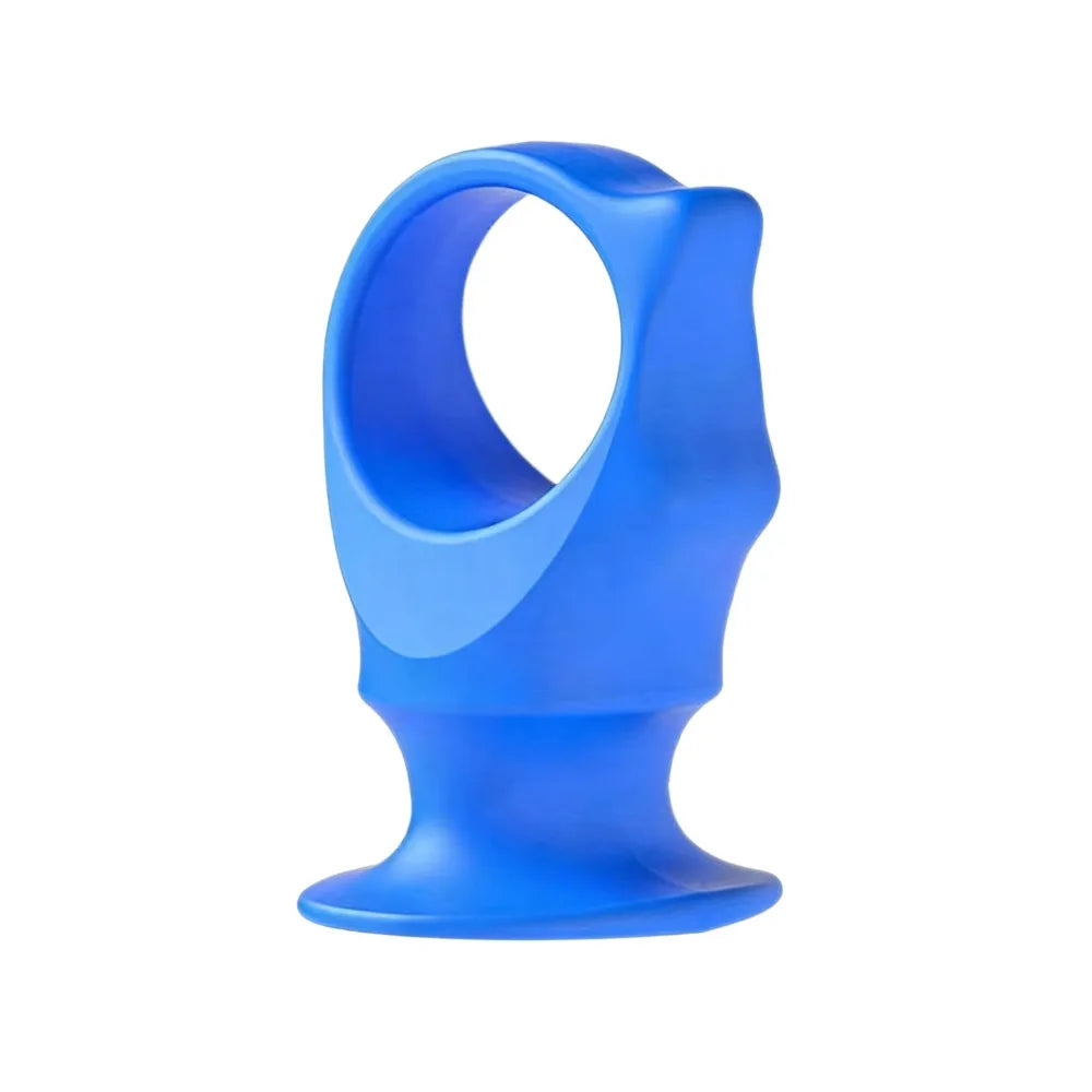 A bright blue silicone pet toothbrush for dogs.