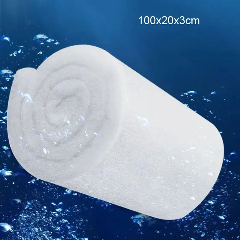 A roll of white aquarium biochemical filter sponge with dimensions 100x20x3 cm.