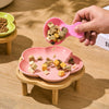 Ceramic Pet Bowl with Wood Stand – Elegant Bow Knot Design