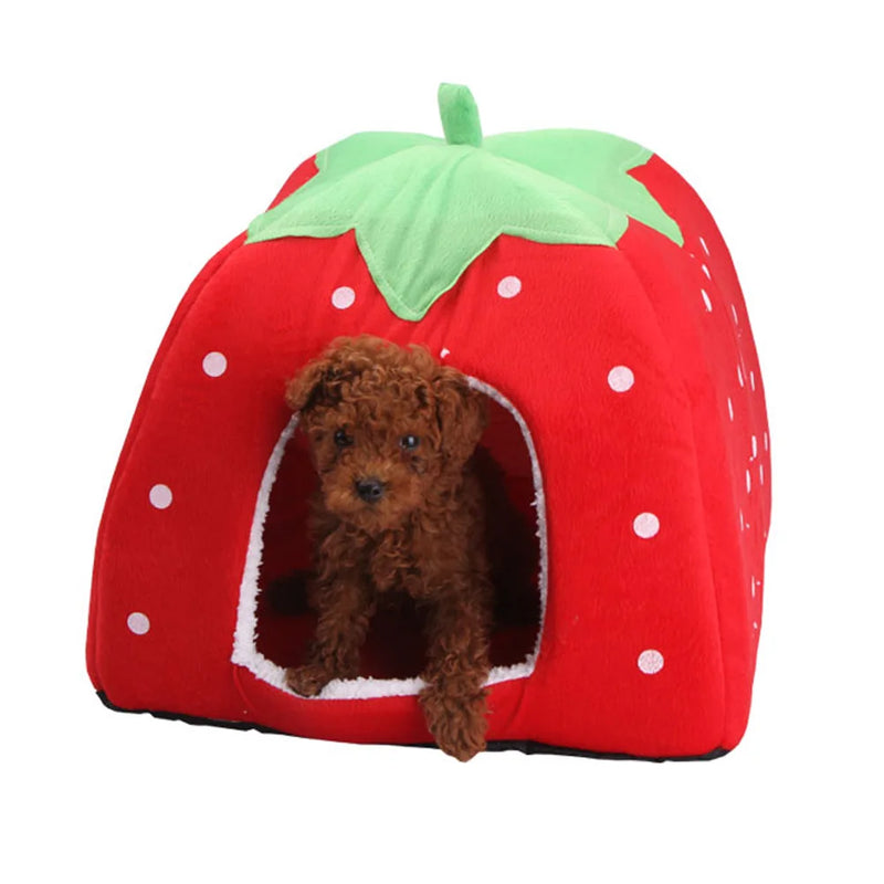 Lit pour animaux en peluche en forme de fraise