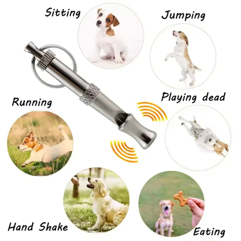 Adjustable Pitch Stainless Steel Dog Whistle with Keychain
