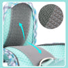 Close-up view of a gray harness fabric and a circular inset showing the texture of the material.