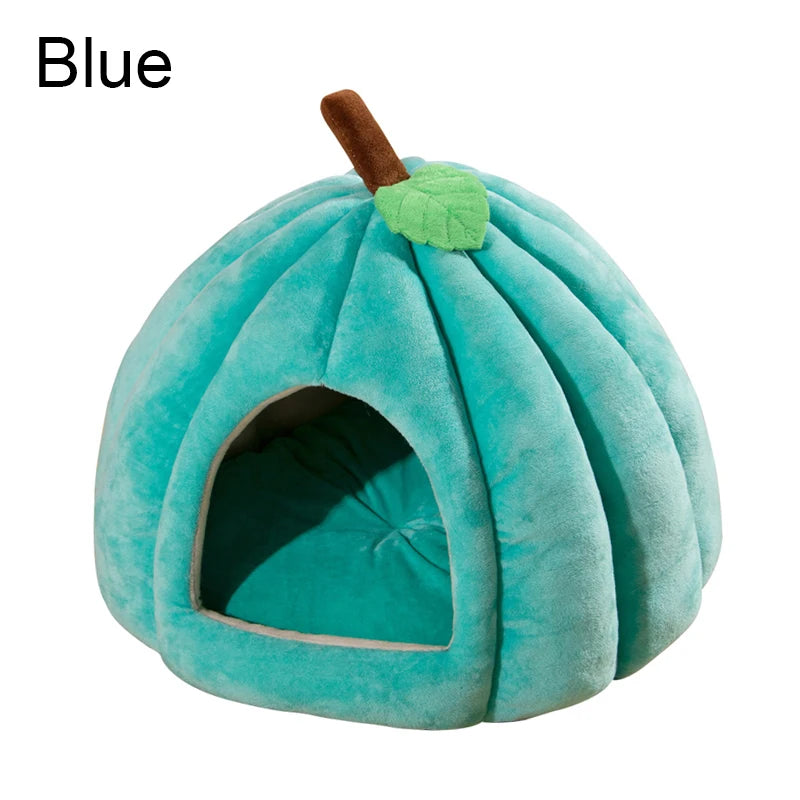 3D Pumpkin Pet House - Semi-Enclosed Bed with Removable Cushion