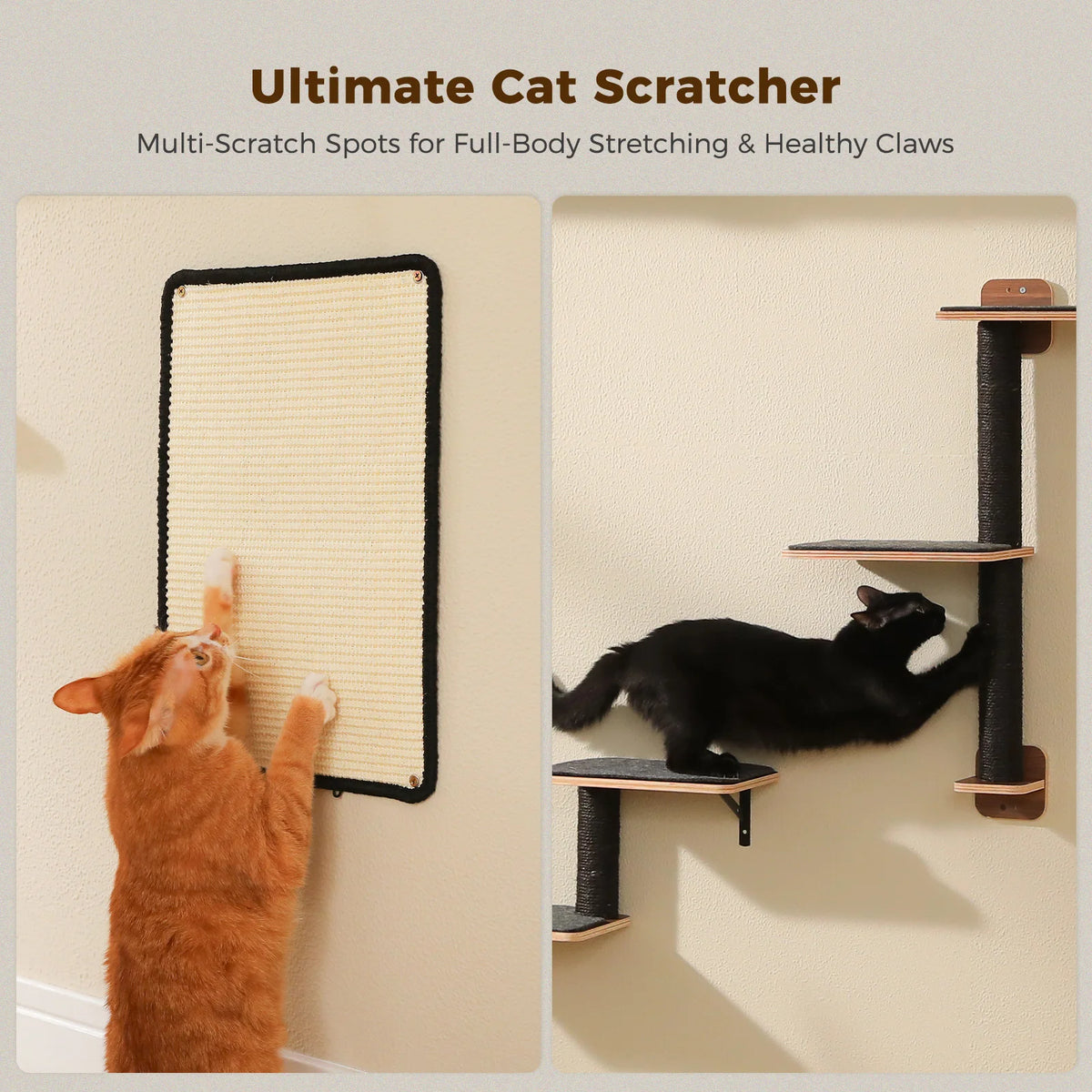 Modular Wall-Mounted Cat Climbing Shelves with Scratching Posts