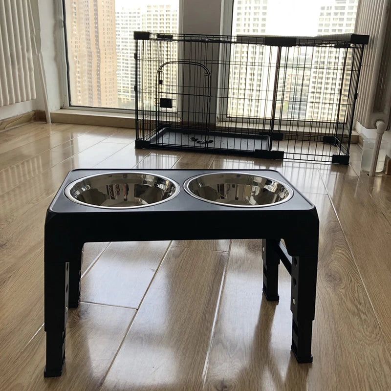 Adjustable Elevated Dog Feeder with Double Stainless Steel Bowls