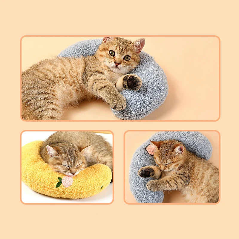 Super Soft Half Donut Cat Bed Pillow for Neck Support and Relaxation