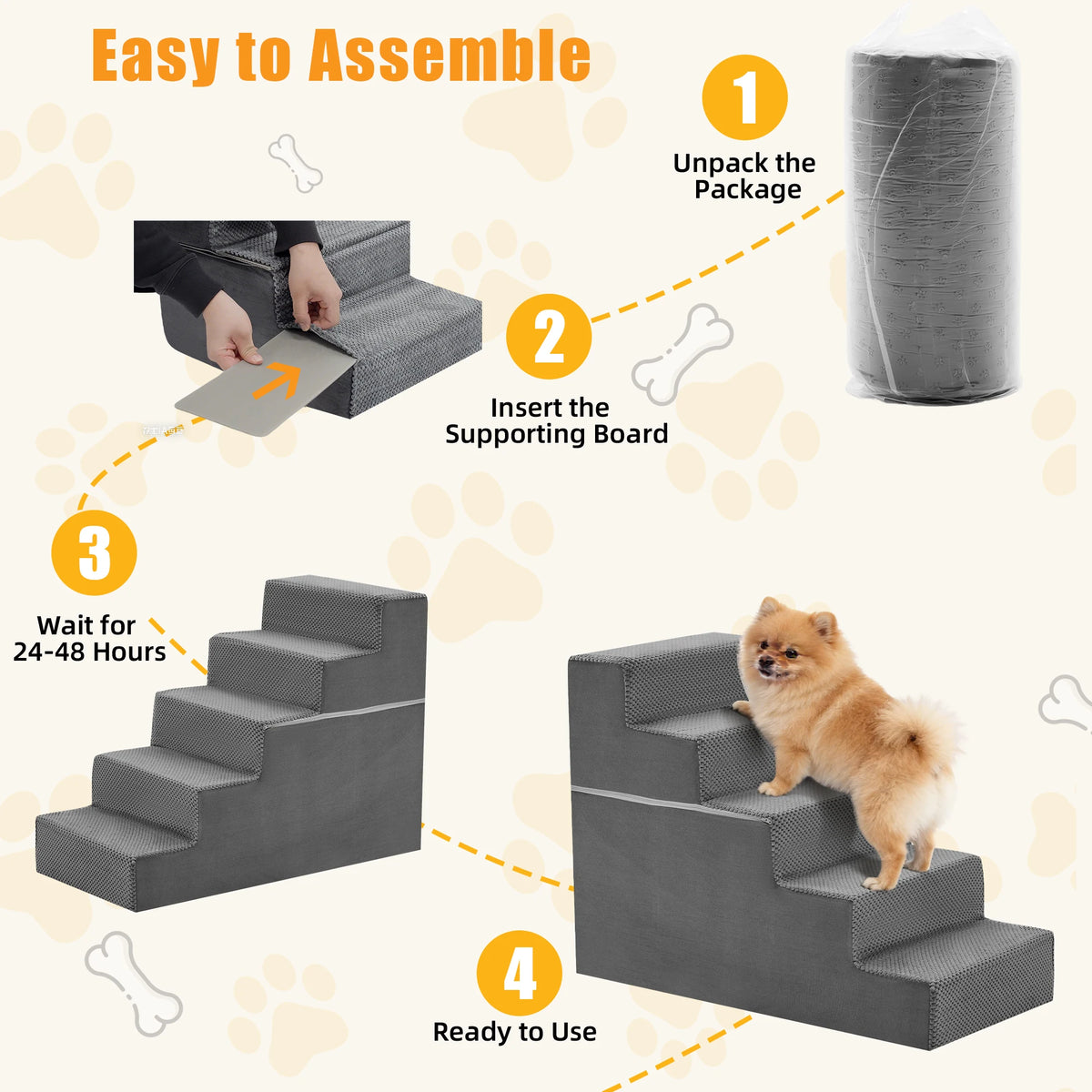 Non-Slip Foam Dog Stairs with Removable Washable Cover
