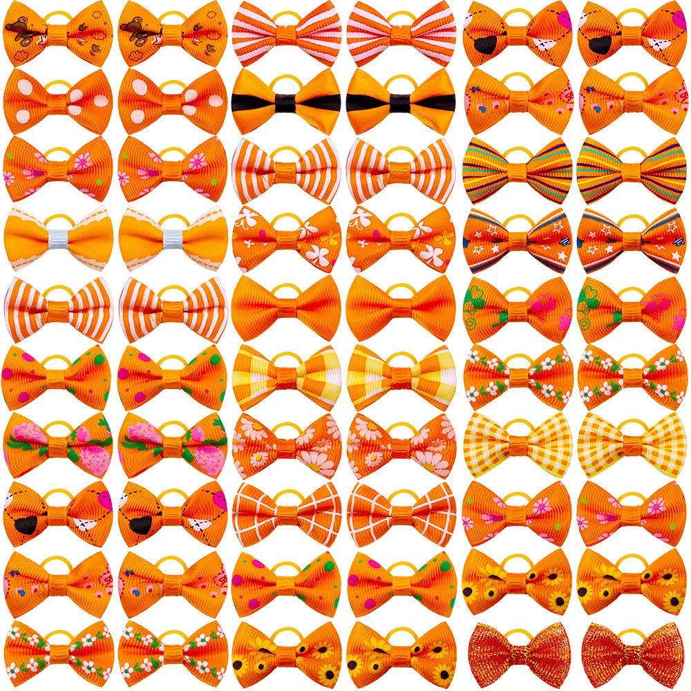 Pet Hair Bows with Rubber Bands - Assorted Styles for Small Dogs and Cats