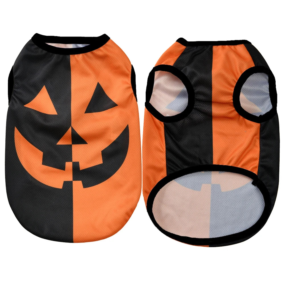 Orange and black Halloween pumpkin print pet shirt for small dogs and cats