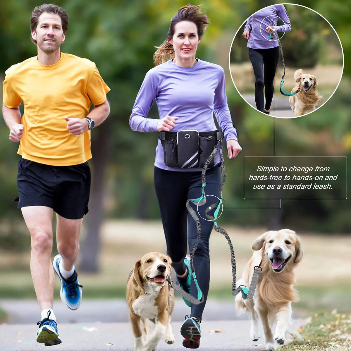 Hands-Free Reflective Dog Walking Belt with Storage Pouch