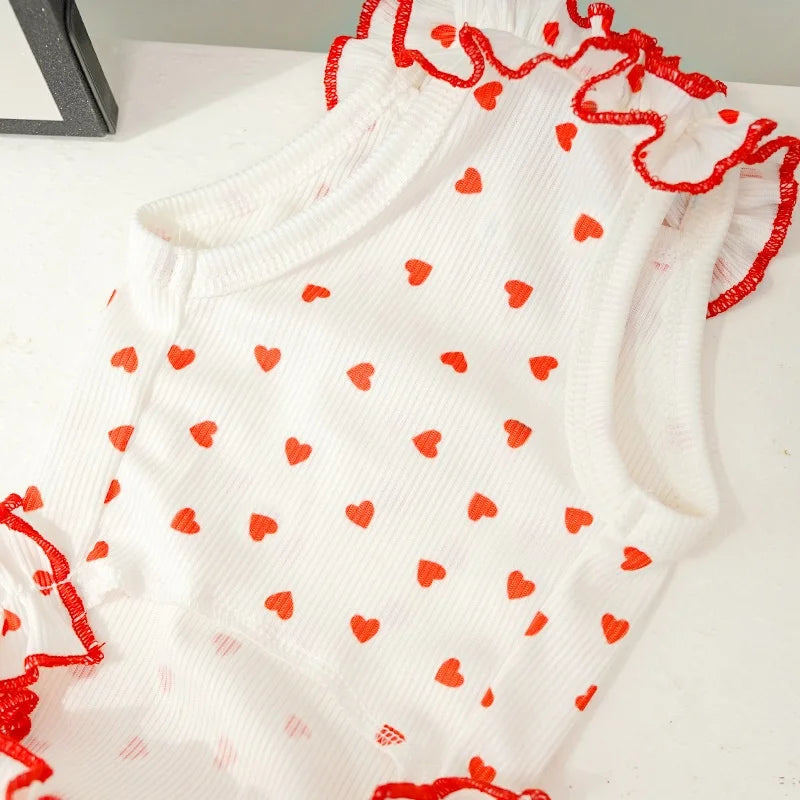 Floral Princess Pet Dress with Heart Print