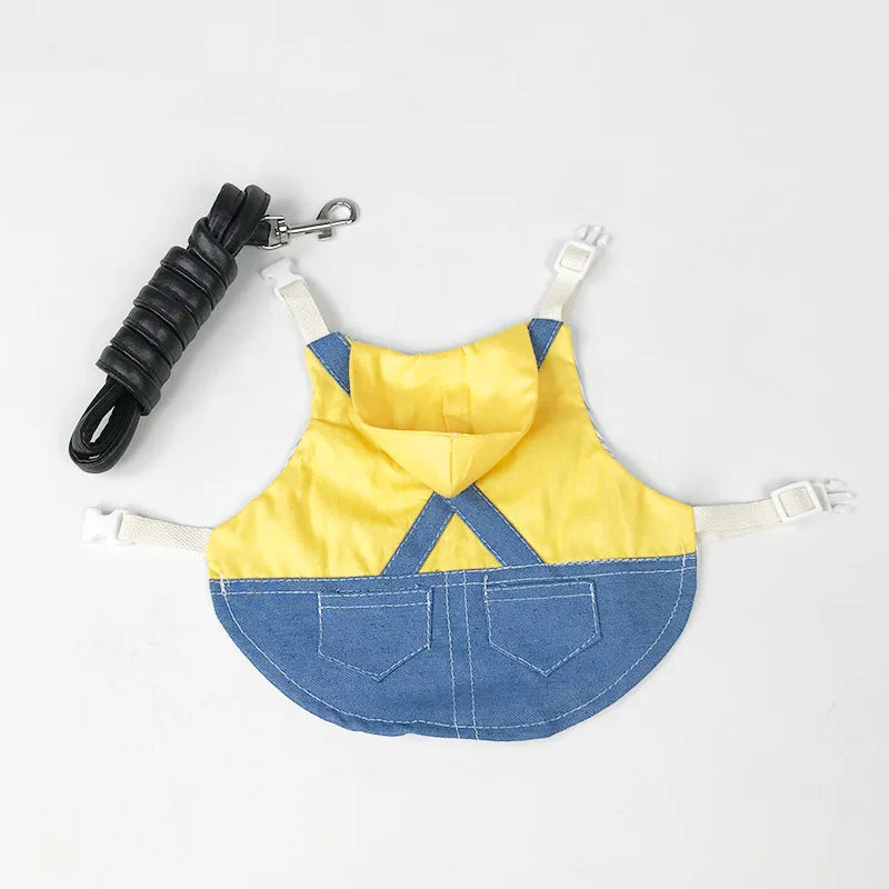 Costume lapin lapin en denim pour petits animaux avec tissu jaune et bleu et capuche