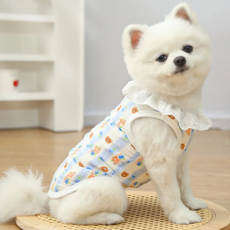 Lace Collar Dog Vest with D-Ring Summer Pet Shirt