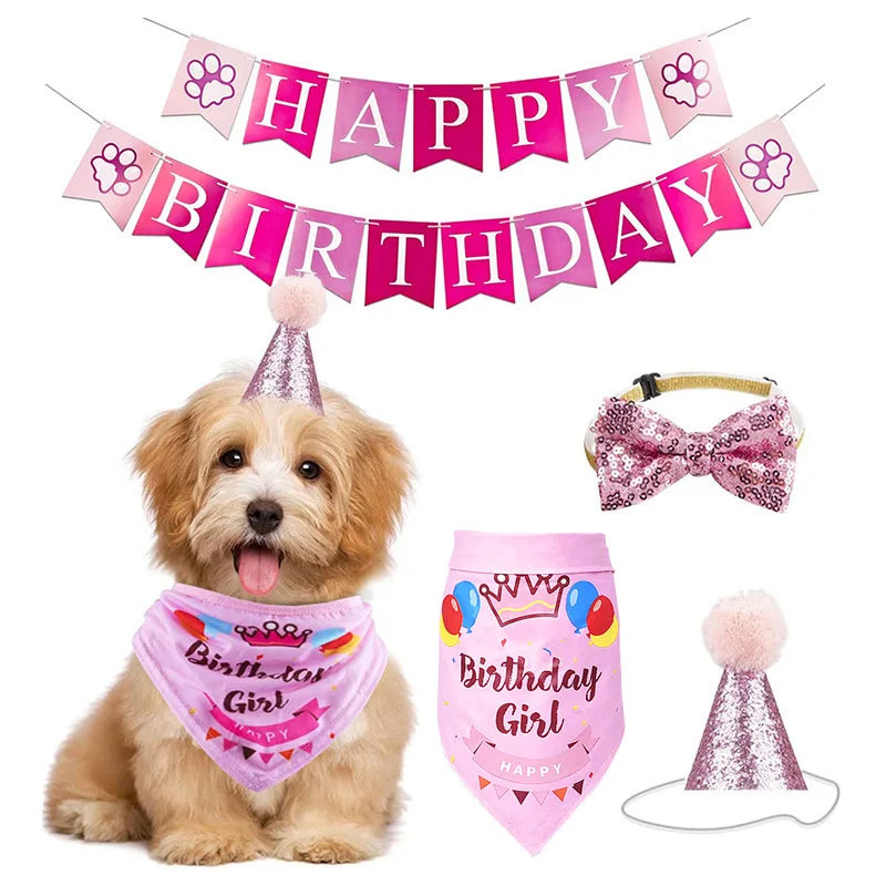 Pet Birthday Celebration Set with Hat Bandana and Bow Tie