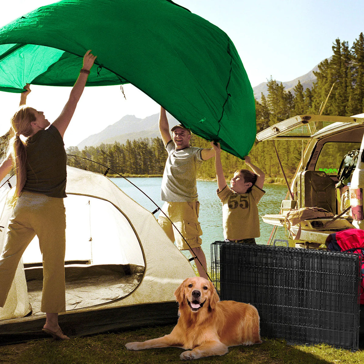 Extra-Large Foldable Metal Dog Crate with Double Doors and Leak-Proof Tray
