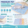 A blue pet cooling mat made with a 3-layer design featuring ice silk fabric for pets.