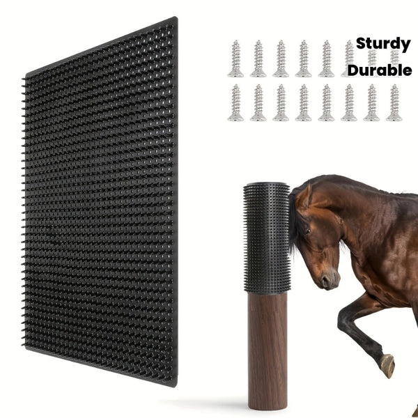 Poteau de grattage pour chevaux en PVC renforcé avec brosse en caoutchouc