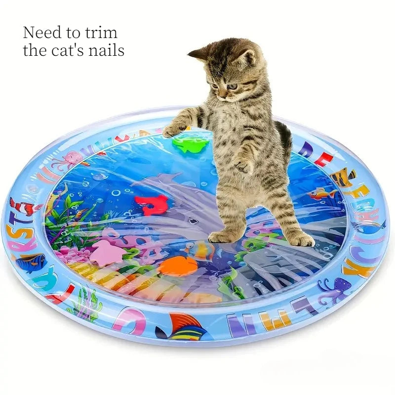 Ocean-Themed Cat Water Play Mat for Interactive Fun