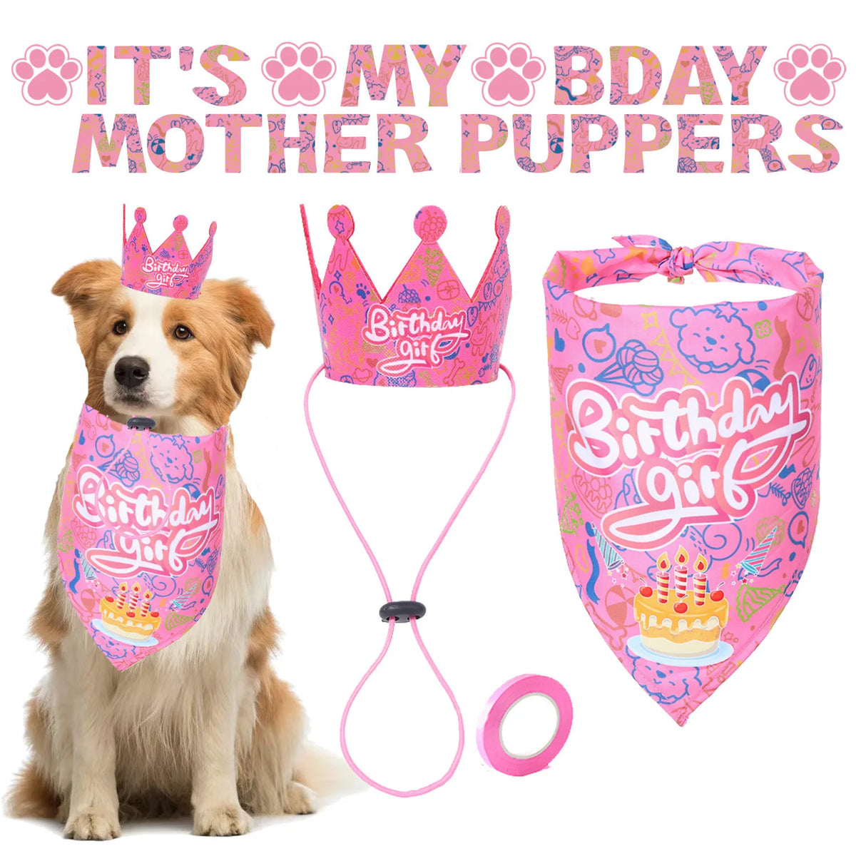 Pet Birthday Party Accessory Set with Bandana, Tutu Skirt & Hat
