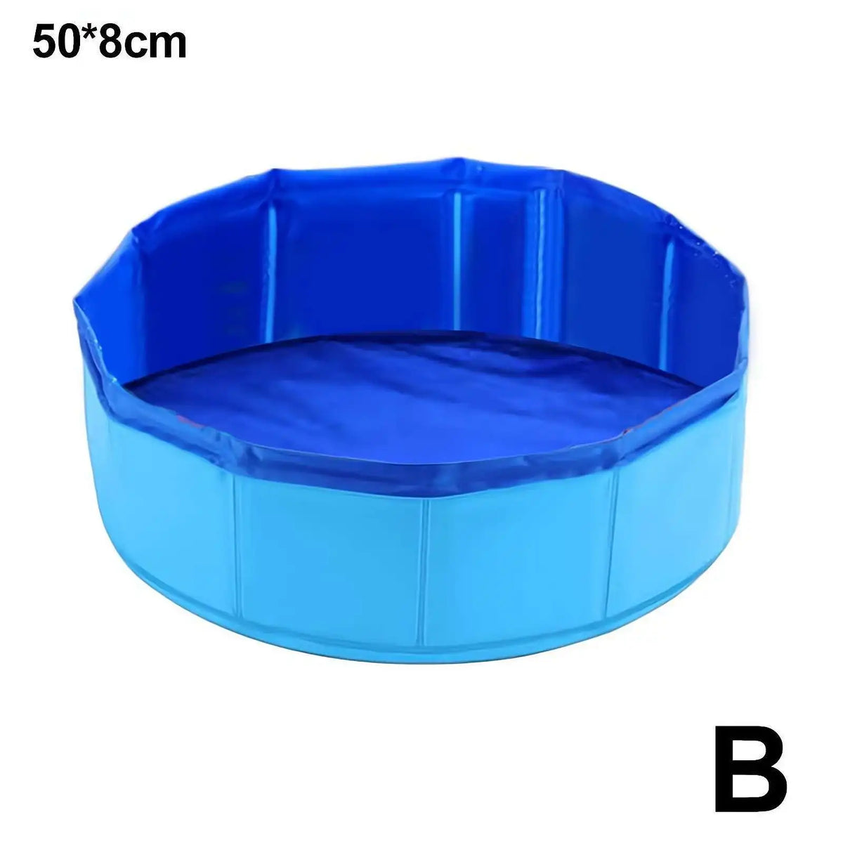 A bright blue foldable pet bathing pool with a sea life design.