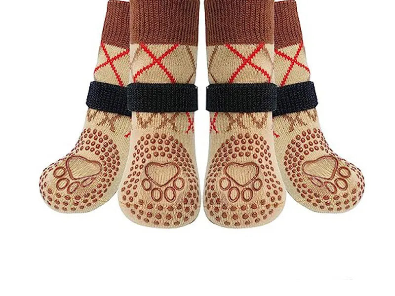 Anti-Slip Knitted Dog Socks with Adjustable Straps (4-Pack)