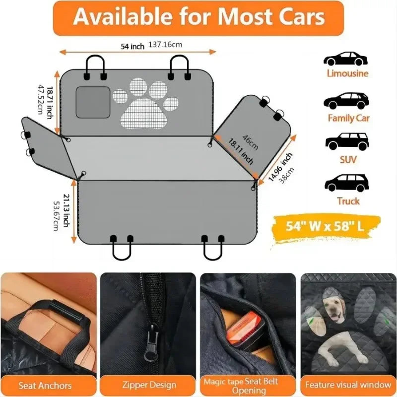 Waterproof Dog Car Seat Cover with Mesh Window and Side Zippers