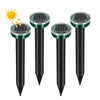 A black solar ultrasonic pest repeller device with a green top and conical base.