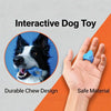 A hand holds a blue silicone pet toothbrush toy next to an image of a dog.