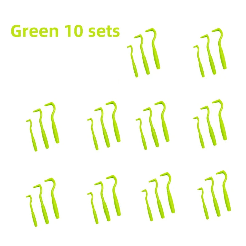 Green 10 sets of pet tick and flea removal tools