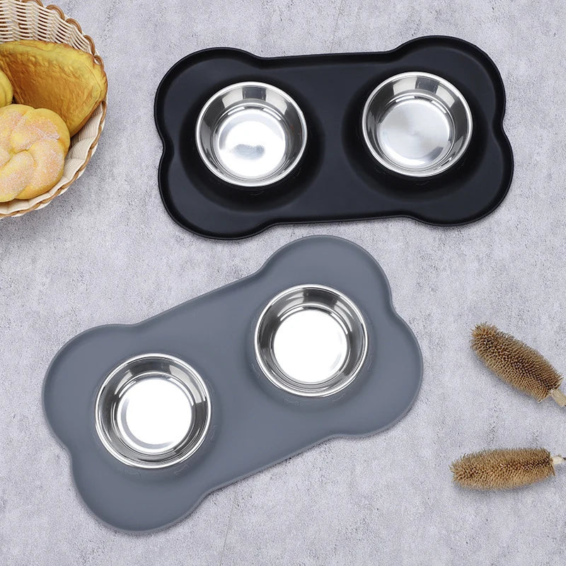 Double Dog Bowl Set with Anti-Slip Silicone Mat