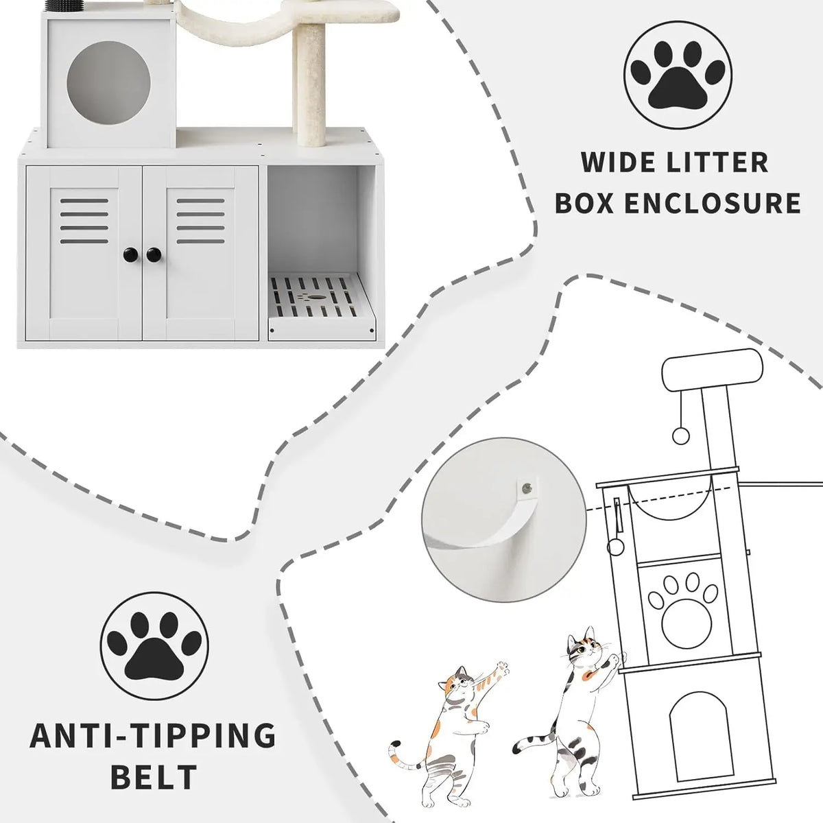 2-in-1 Cat Tree with Hidden Litter Box Enclosure, White