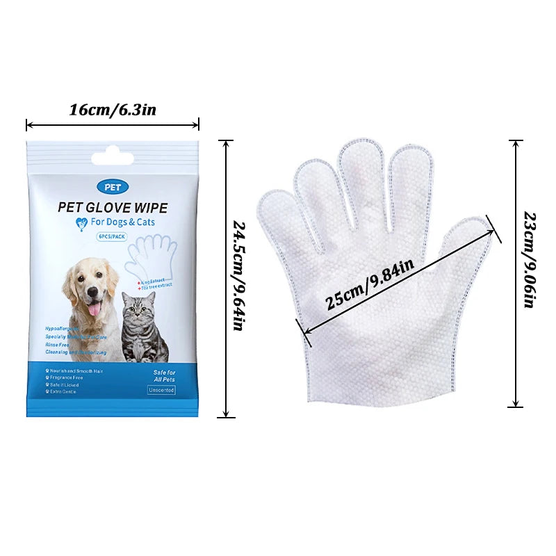 A package of pet glove wipes for dogs and cats, showing a white glove and a cat and dog illustration.