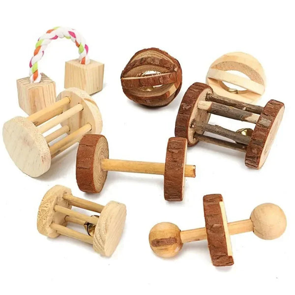 Rabbit Roller Toys Natural Pine Wood Chew Toys for Small Pets