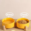 Elevated Ceramic Pet Bowl with Wooden Stand