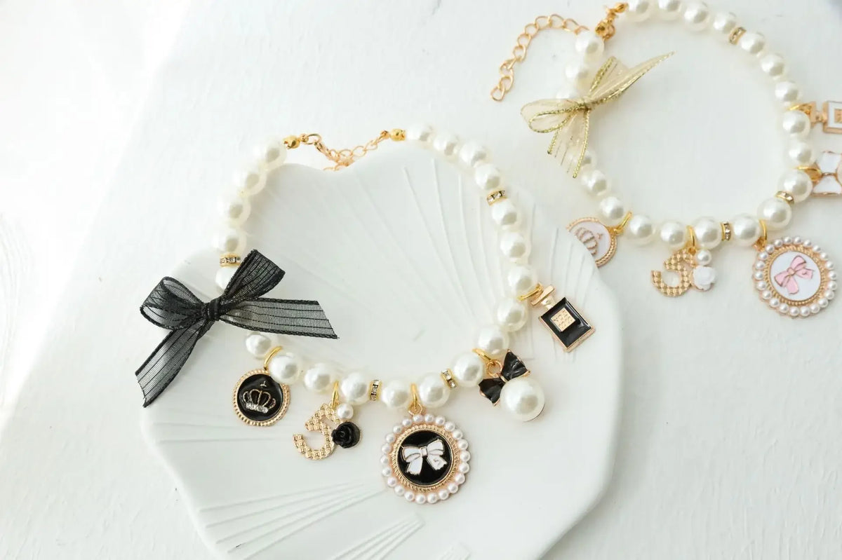 Pearl Bow Rhinestone Pet Collar for Small Dogs and Cats