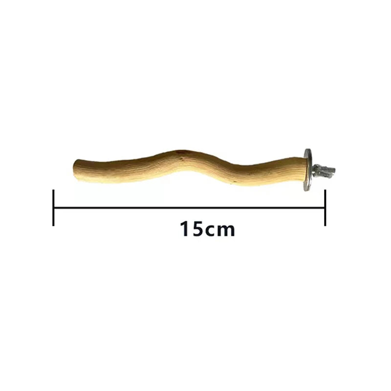 A natural wood bird perch and chew toy, approximately 15cm long.