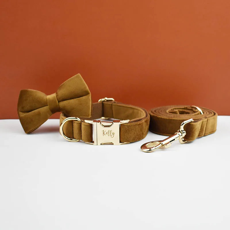 Personalisiertes Halsband, Geschirr & Leine Set mit abnehmbarem Fliegenknoten