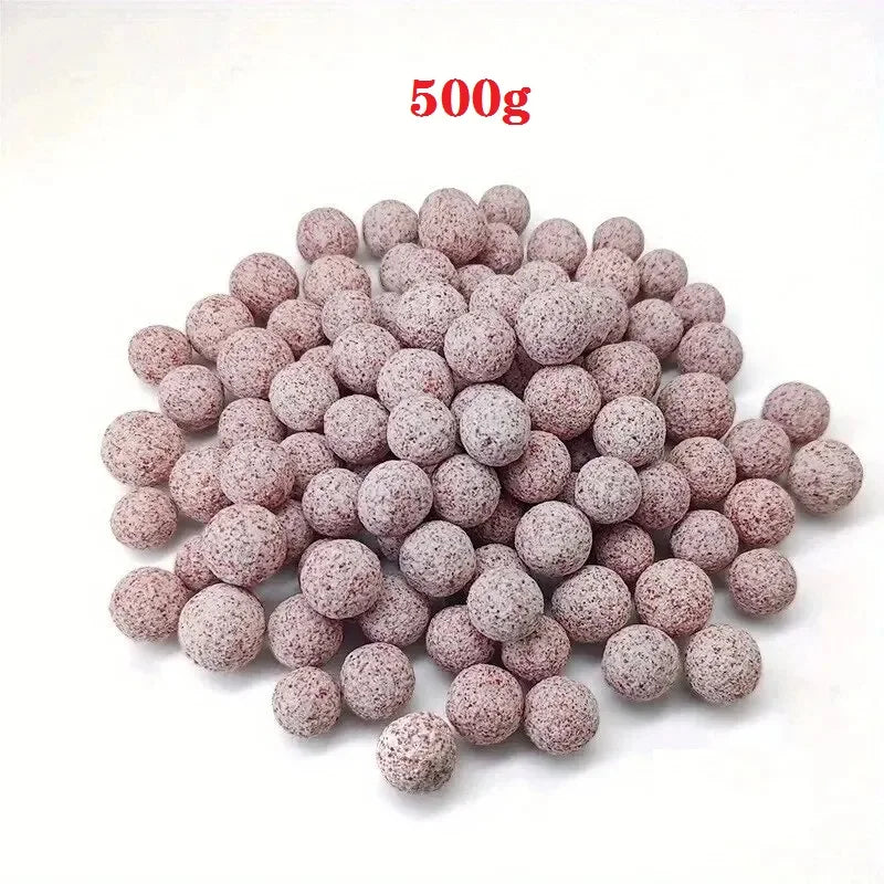 A pile of pinkish-gray quartz bio filter balls for aquariums, weighing 500g.